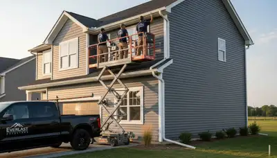 Seamless gutter installation on Seattle home by vinyl siding experts Next Level Exteriors