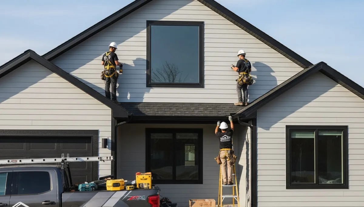Vinyl siding contractors installing skylight on Seattle WA home exterior for Next Level Exteriors