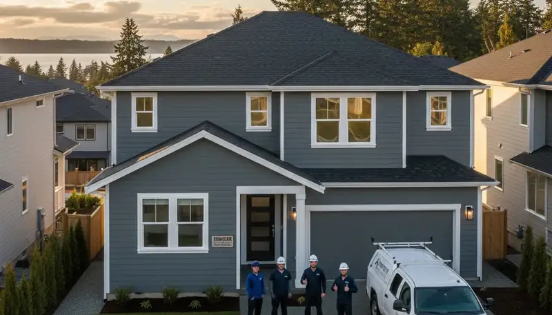 Vinyl siding contractors completing home exterior installation in Seattle, WA