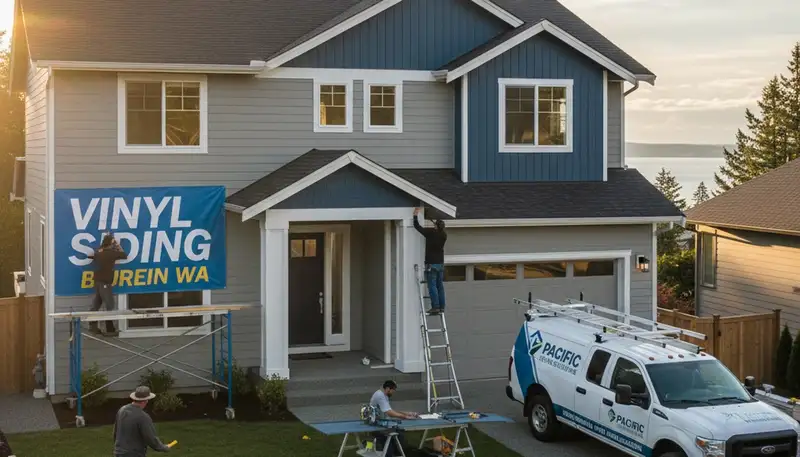 Professional vinyl siding contractors in Seattle WA installing durable home exterior panels