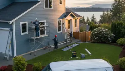 Professional vinyl siding contractors working on home exterior in Seattle, WA