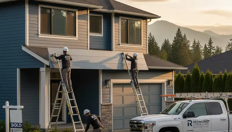 Professional vinyl siding contractors working on home exterior in Seattle, WA