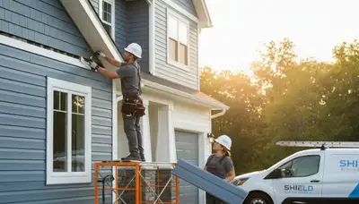 Technician repairing damaged vinyl siding on Seattle WA home exterior by Next Level Exteriors