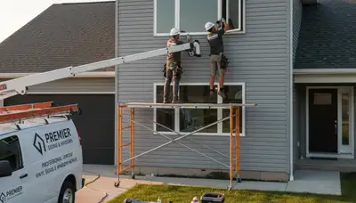 Technician repairing vinyl window frame on Seattle, WA home exterior by Next Level Exteriors